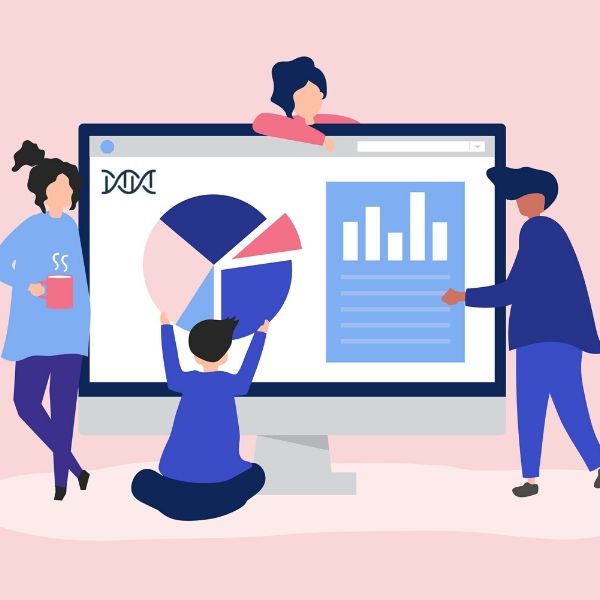 Scopre come aiuteremo la tua azienda grazie ai dati ed al costante monitoraggio delle attività! Vignetta raffigurante la simpatica costruzione di una report delle attività di digital marketing